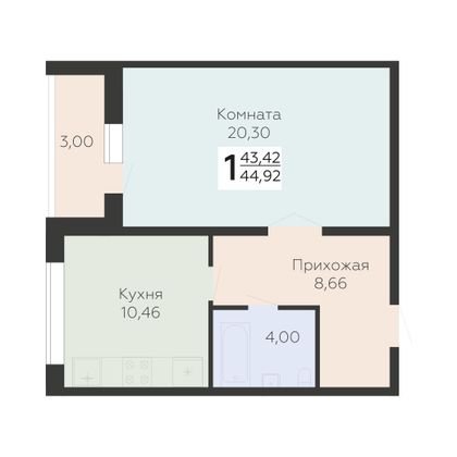 Продажа 1-комнатной квартиры 44,9 м², 9/11 этаж
