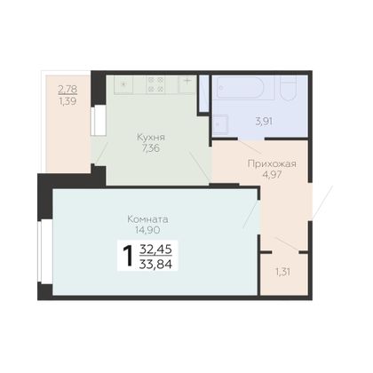 Продажа 1-комнатной квартиры 33,8 м², 4/18 этаж