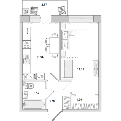 Продажа 1-комнатной квартиры 38,1 м², 2/15 этаж