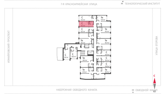 22,2 м², студия, 4/11 этаж