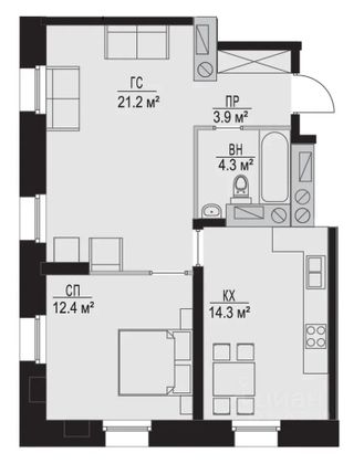 Продажа 2-комнатной квартиры 55,9 м², 1/25 этаж