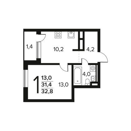 32,8 м², 1-комн. квартира, 7/7 этаж