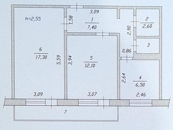 Продажа 2-комнатной квартиры 53 м², 1/5 этаж