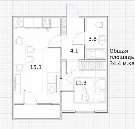 Продажа 1-комнатной квартиры 36,7 м², 26/26 этаж