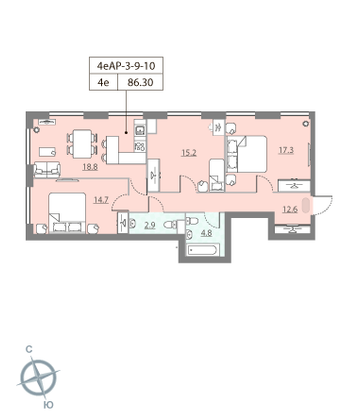 Продажа 3-комнатной квартиры 86,3 м², 10/15 этаж