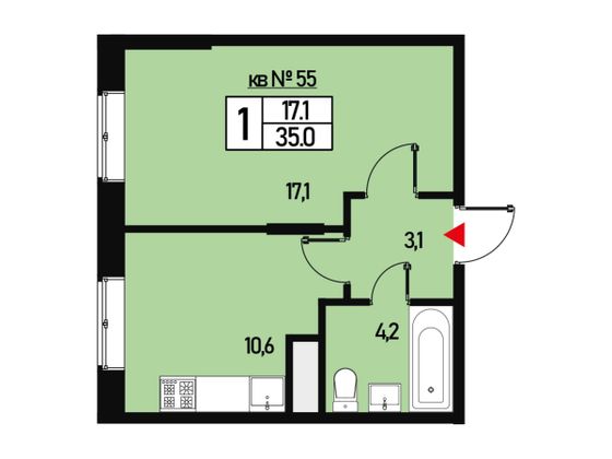 Продажа 1-комнатной квартиры 35 м², 1/3 этаж