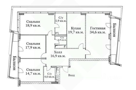 Продажа 4-комнатной квартиры 147 м², 20/25 этаж