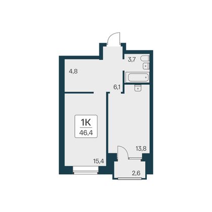 46,4 м², 1-комн. квартира, 4/11 этаж