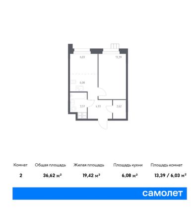 36,6 м², 2-комн. квартира, 12/16 этаж