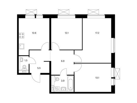Продажа 3-комнатной квартиры 72,8 м², 14/17 этаж