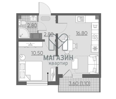 Продажа 1-комнатной квартиры 33 м², 11/14 этаж