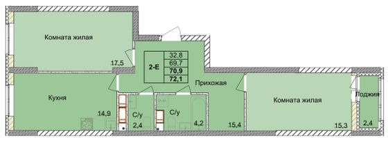 Продажа 2-комнатной квартиры 70,9 м², 12/18 этаж