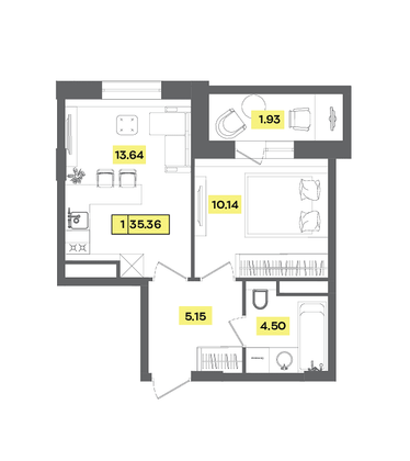Продажа 2-комнатной квартиры 35,4 м², 5 этаж