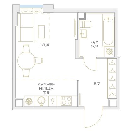 Продажа квартиры-студии 31,7 м², 2/23 этаж