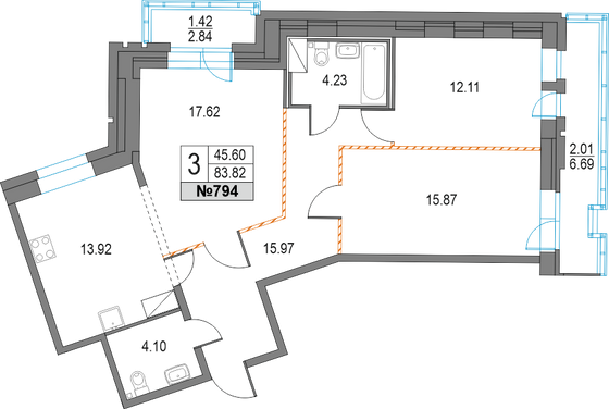 Продажа 3-комнатной квартиры 83,8 м², 3/25 этаж