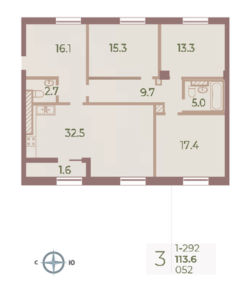 Продажа 3-комнатной квартиры 113,6 м², 9/9 этаж