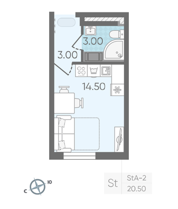 Продажа квартиры-студии 20,5 м², 21/25 этаж