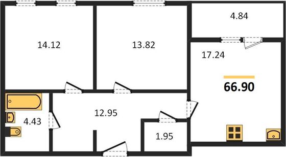 Продажа 2-комнатной квартиры 66,9 м², 28/30 этаж
