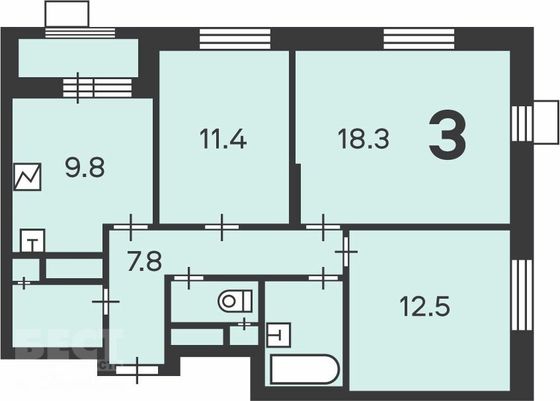 Продажа 3-комнатной квартиры 69,4 м², 2/16 этаж