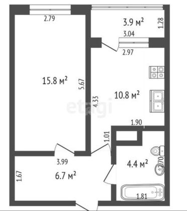 Продажа 1-комнатной квартиры 39,7 м², 11/22 этаж