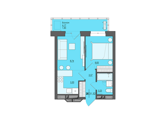 31,5 м², 2-комн. квартира, 7/25 этаж