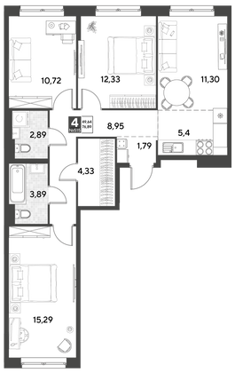 Продажа 4-комнатной квартиры 76,9 м², 18/21 этаж