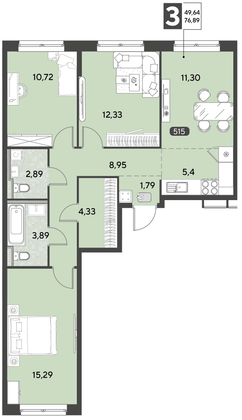 Продажа 4-комнатной квартиры 76,9 м², 18/21 этаж