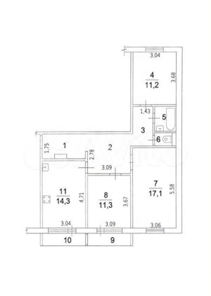 Продажа 3-комнатной квартиры 75 м², 3/9 этаж