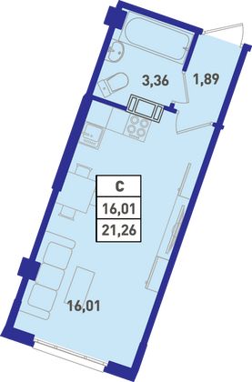 Продажа квартиры-студии 21,3 м², 17/18 этаж