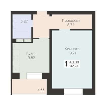 Продажа 1-комнатной квартиры 42,2 м², 11/17 этаж