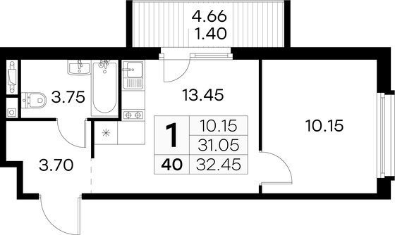 32,5 м², 1-комн. квартира, 5/15 этаж