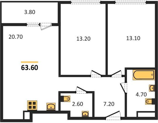 Продажа 2-комнатной квартиры 63,6 м², 9/25 этаж
