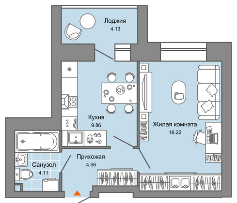 37 м², 1-комн. квартира, 2/9 этаж