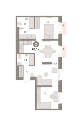 66 м², 2-комн. квартира, 4/31 этаж