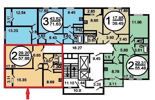 Продажа 2-комнатной квартиры 57,9 м², 3/17 этаж