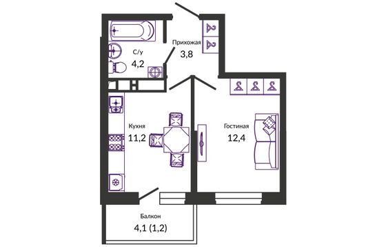 33 м², 1-комн. квартира, 22/24 этаж