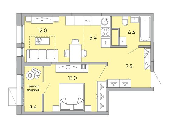 45,9 м², 2-комн. квартира, 9/18 этаж