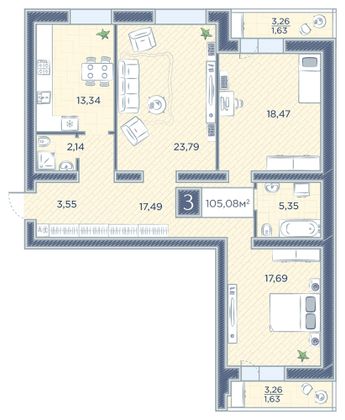Продажа 3-комнатной квартиры 105,1 м², 5/17 этаж