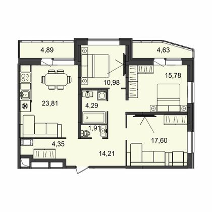 93,2 м², 3-комн. квартира, 5/17 этаж