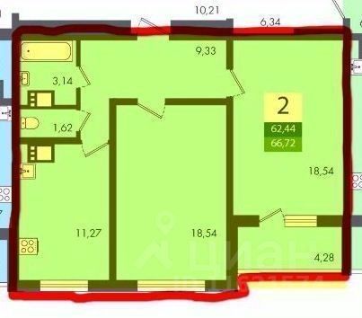 Продажа 2-комнатной квартиры 62,5 м², 2/22 этаж