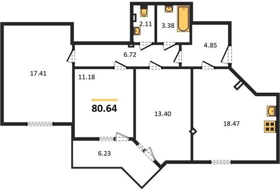 Продажа 3-комнатной квартиры 80,6 м², 1/3 этаж