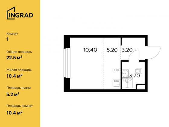 22,5 м², студия, 3/17 этаж