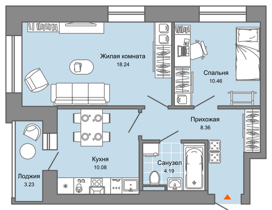 Продажа 2-комнатной квартиры 53 м², 4/6 этаж