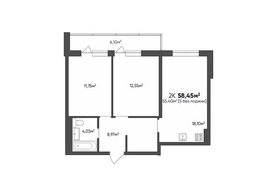 Продажа 2-комнатной квартиры 58,5 м², 1/10 этаж
