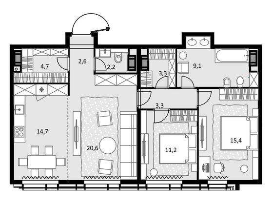 Продажа 3-комнатной квартиры 87 м², 45/47 этаж
