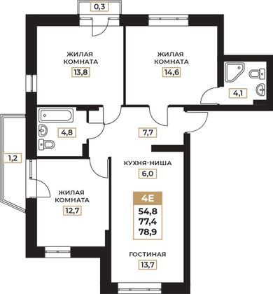 Продажа 4-комнатной квартиры 78,9 м², 4/6 этаж