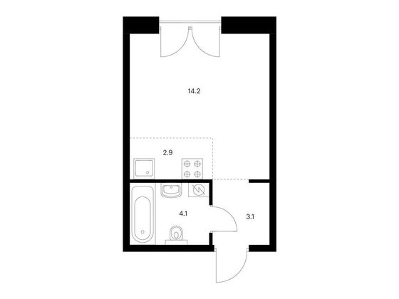 Продажа квартиры-студии 24,3 м², 3/7 этаж