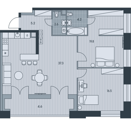 90,2 м², 3-комн. квартира, 34/34 этаж