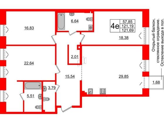Продажа 3-комнатной квартиры 121,2 м², 3/7 этаж
