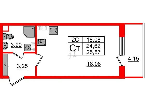 Продажа квартиры-студии 24,6 м², 5/5 этаж